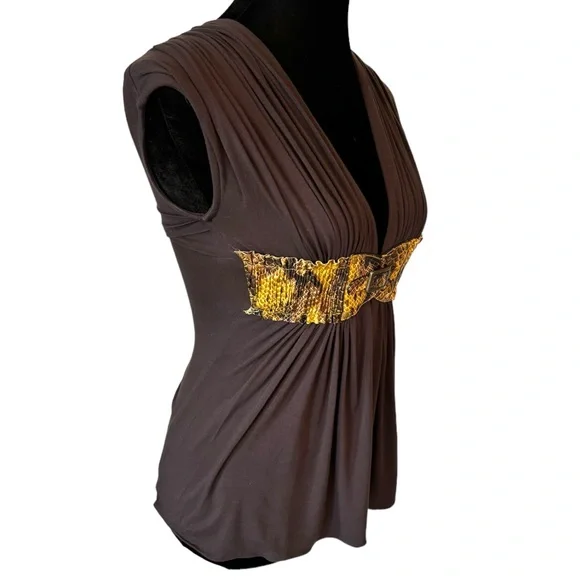 Sky Brown Reptile Print Accent Stretch Top XS - Picture 3 of 5